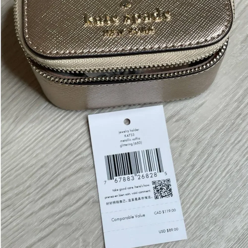 Kate Spade Staci Travel jewelry holder small Box Glittering Rose Metallic